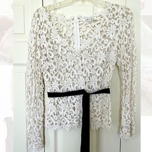 Chetta B white lace top with black belt